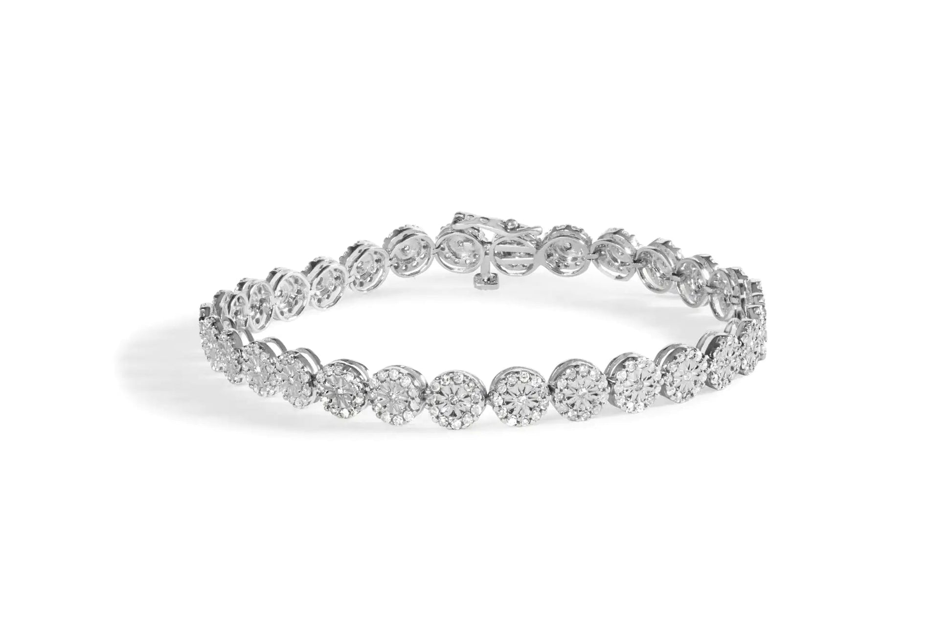 14K White Gold 2.00 Cttw Diamond Halo Link Tennis Bracelet (H - I Color, I1 - I2 Clarity) - 7" Inches - Jaazi Intl