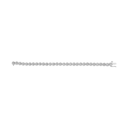 14K White Gold 2.00 Cttw Diamond Halo Link Tennis Bracelet (H - I Color, I1 - I2 Clarity) - 7" Inches - Jaazi Intl