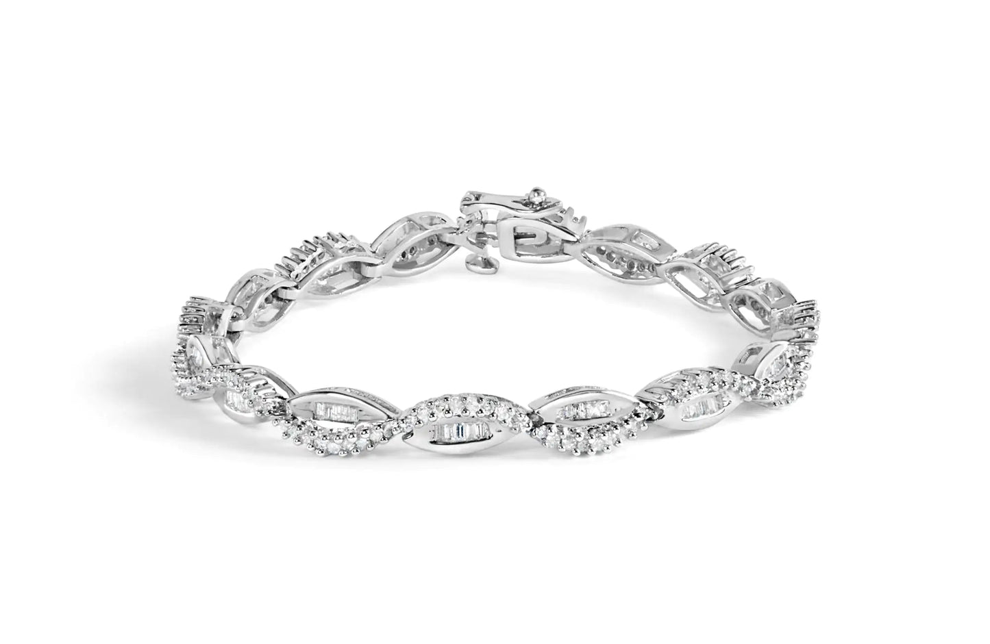 14K White Gold 2.00 Cttw Diamond Swirl and Pear Shape Link Bracelet (I - J Color, I2 - I3 Clarity) - 7" - Jaazi Intl