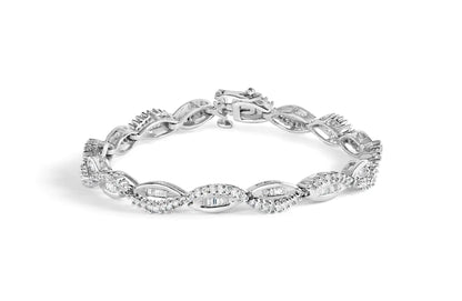 14K White Gold 2.00 Cttw Diamond Swirl and Pear Shape Link Bracelet (I - J Color, I2 - I3 Clarity) - 7" - Jaazi Intl