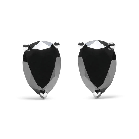 14K White Gold 2.00 Cttw Pear Cut Black Diamond Stud Earrings - Jaazi Intl