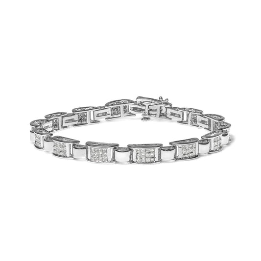 14K White Gold 2.00 Cttw Princess Diamond Invisible Set Link Bracelet (H - I Color, SI2 - I1 Clarity) - 7" - Jaazi Intl