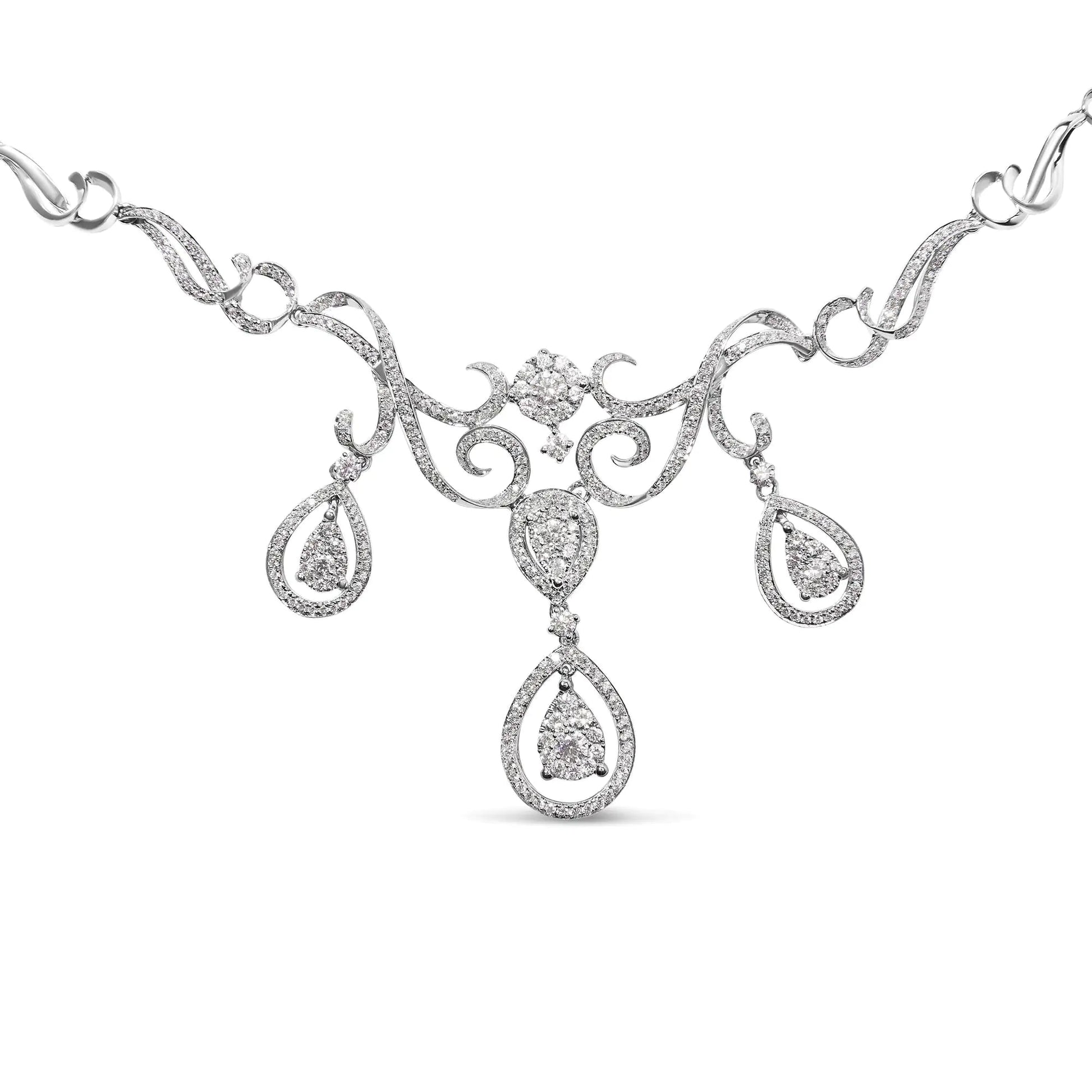 14K White Gold 3 1/2 Cttw Diamond Statement Drop and Dangle Necklace (G - H Colors, SI1 - SI2 Clarity) - Jaazi Intl