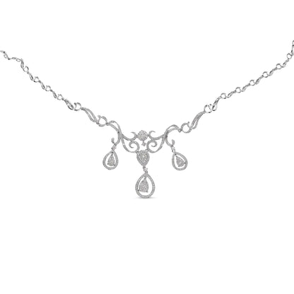 14K White Gold 3 1/2 Cttw Diamond Statement Drop and Dangle Necklace (G - H Colors, SI1 - SI2 Clarity) - Jaazi Intl