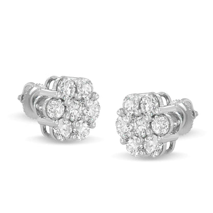 14K White Gold 3 cttw Prong Set Round - Cut Diamond Floral Cluster Stud Earring (I - J Color, SI1 - SI2 Clarity) - Jaazi Intl