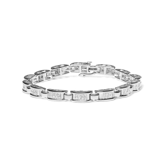 14K White Gold 3.0 Cttw Invisible Set Princess Cut Diamond Link and Buckle 7.25" Tennis Bracelet (I - J Color, I1 - I2 Clarity) - Jaazi Intl