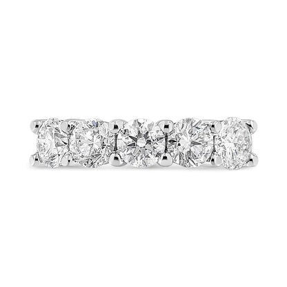 14K White Gold 3.0 Cttw Lab Grown Diamond Shared Prong Set 5 Stone Anniversary Band Ring (F - G Color, VS2 - SI1 Clarity) - Jaazi Intl