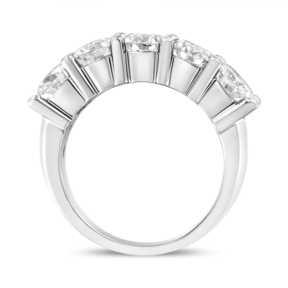 14K White Gold 3.0 Cttw Lab Grown Diamond Shared Prong Set 5 Stone Anniversary Band Ring (F - G Color, VS2 - SI1 Clarity) - Jaazi Intl