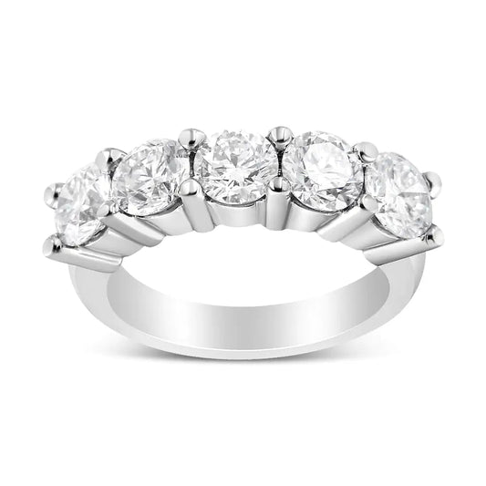 14K White Gold 3.0 Cttw Lab Grown Diamond Shared Prong Set 5 Stone Anniversary Band Ring (F - G Color, VS2 - SI1 Clarity) - Jaazi Intl