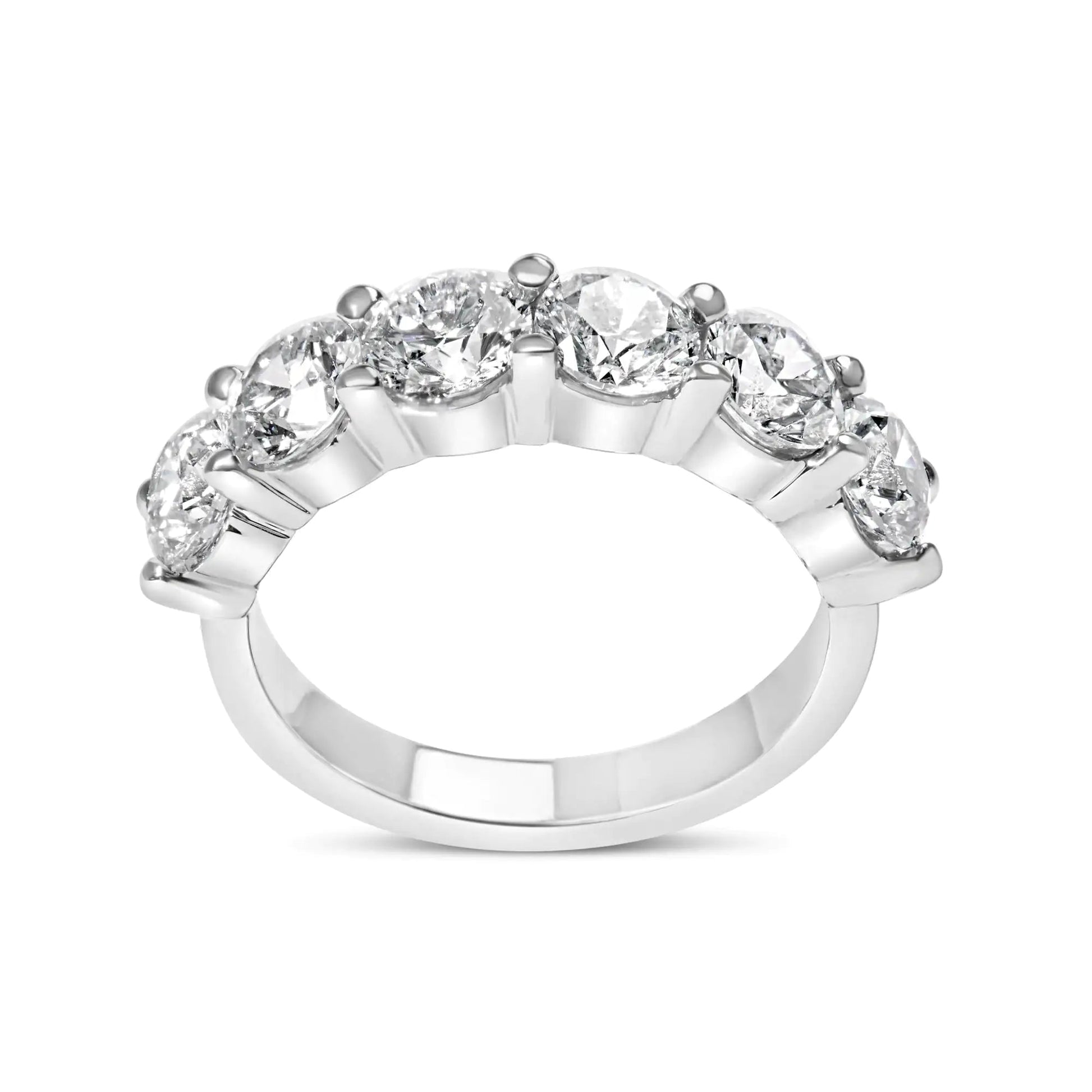 14K White Gold 3.0 Cttw Lab - Grown Diamond Shared Prong Set 6 Stone Band Ring (G - H Color, VS2 - SI1 Clarity) - Jaazi Intl