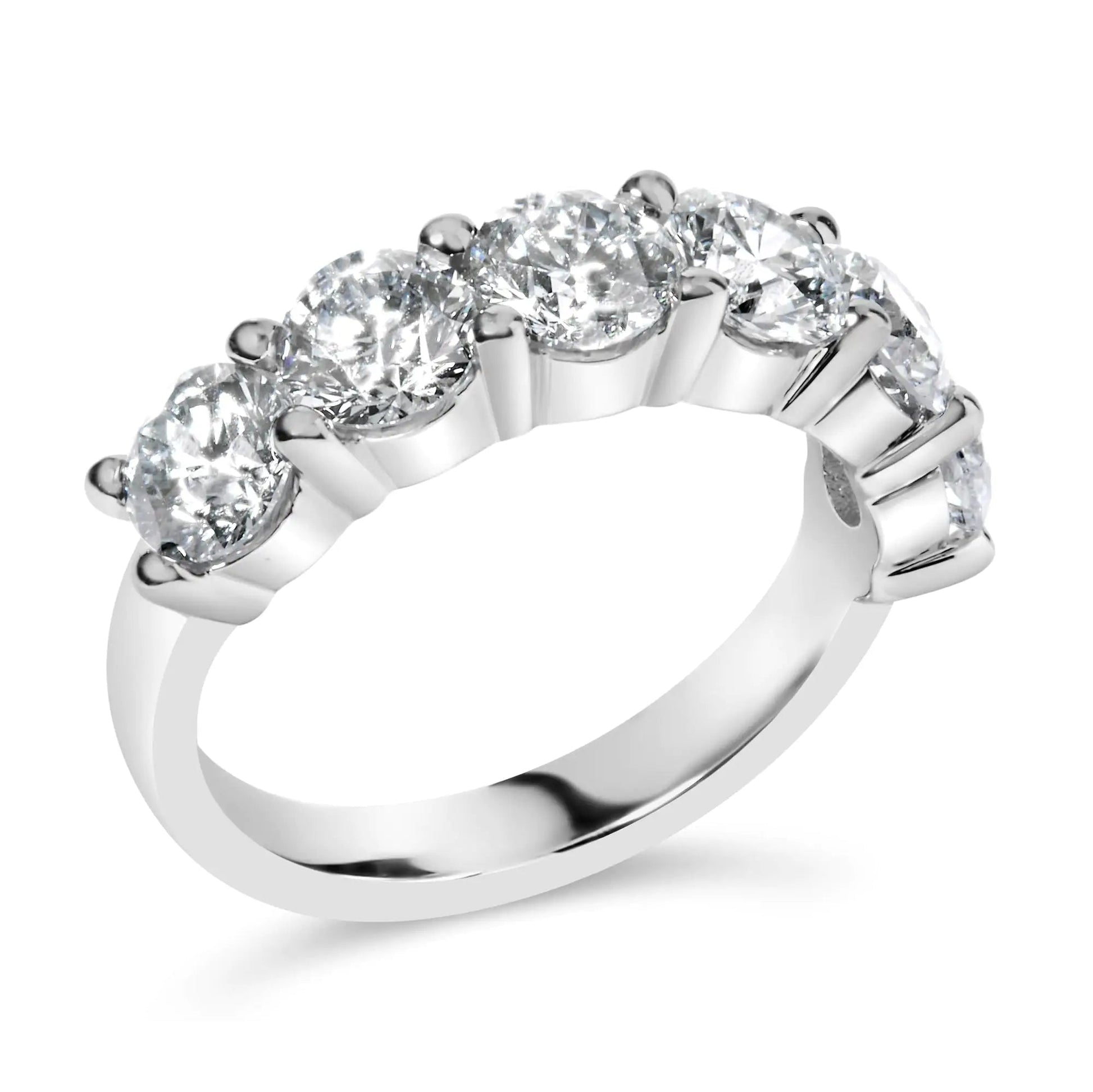 14K White Gold 3.0 Cttw Lab - Grown Diamond Shared Prong Set 6 Stone Band Ring (G - H Color, VS2 - SI1 Clarity) - Jaazi Intl