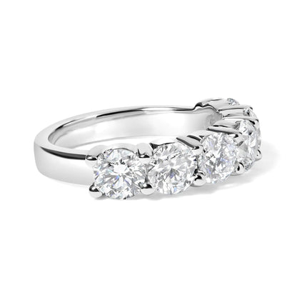 14K White Gold 3.0 Cttw Lab - Grown Diamond Shared Prong Set 6 Stone Band Ring (G - H Color, VS2 - SI1 Clarity) - Jaazi Intl