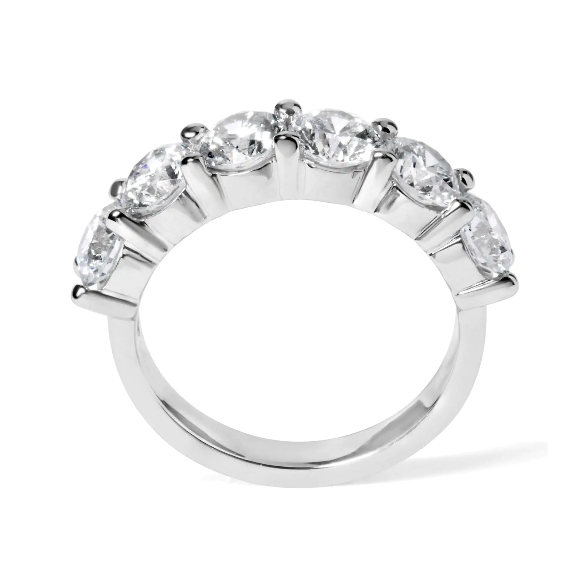 14K White Gold 3.0 Cttw Lab - Grown Diamond Shared Prong Set 6 Stone Band Ring (G - H Color, VS2 - SI1 Clarity) - Jaazi Intl