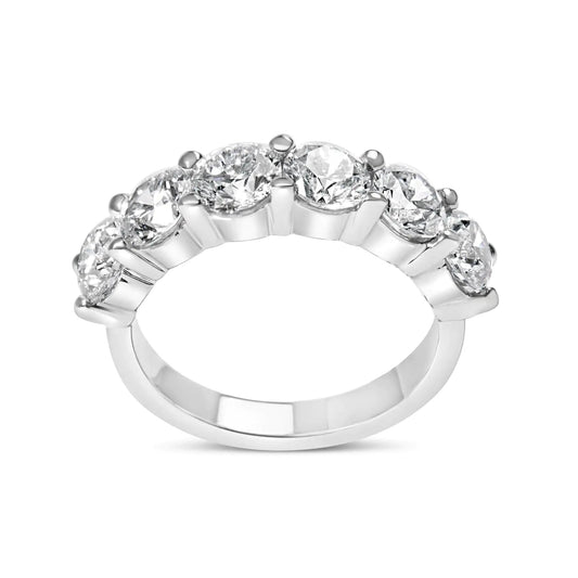 14K White Gold 3.0 Cttw Lab - Grown Diamond Shared Prong Set 6 Stone Band Ring (G - H Color, VS2 - SI1 Clarity) - Jaazi Intl