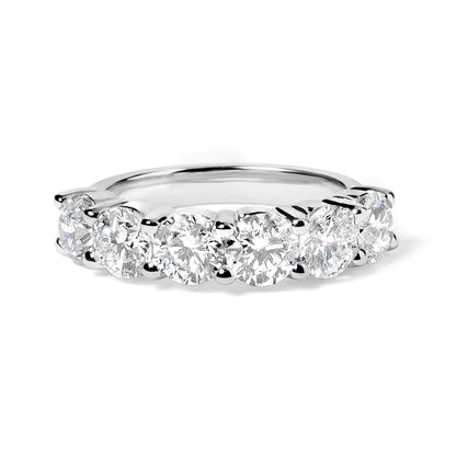 14K White Gold 3.0 Cttw Lab - Grown Diamond Shared Prong Set 6 Stone Band Ring (G - H Color, VS2 - SI1 Clarity) - Jaazi Intl