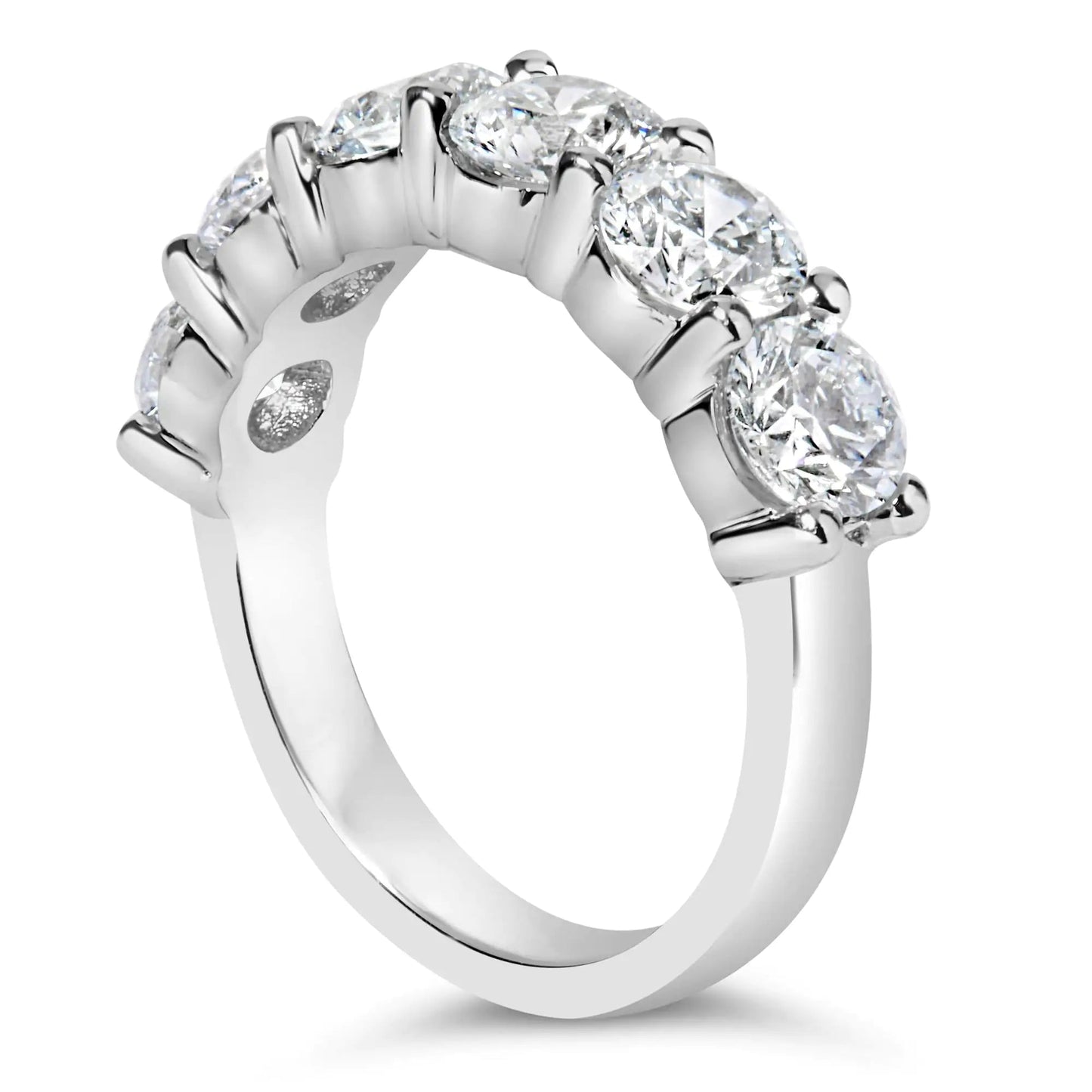 14K White Gold 3.0 Cttw Lab - Grown Diamond Shared Prong Set 6 Stone Band Ring (G - H Color, VS2 - SI1 Clarity) - Jaazi Intl