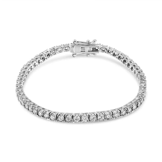 14K White Gold 3.0 Cttw Miracle Set Round - Cut Lab Grown Diamond Illusion 7" Tennis Bracelet (F - G Color, VS2 - SI1 Clarity) - Jaazi Intl