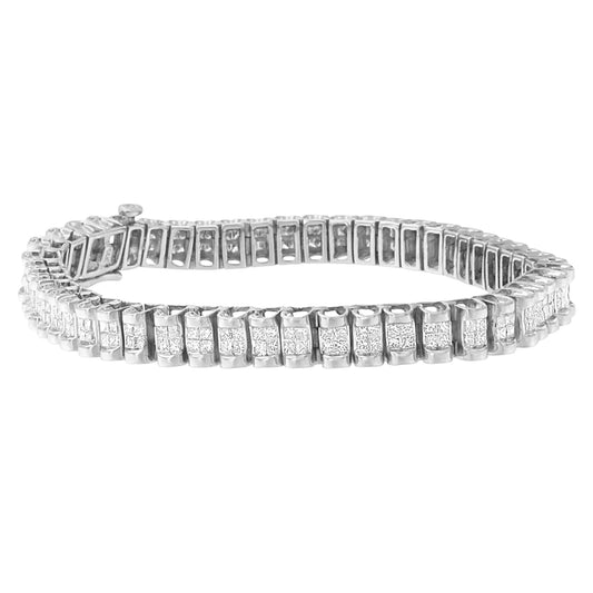 14K White Gold 3.0 Cttw Princess Cut Quad Invisible Set Tennis Bracelet (H - I Color, SI2 - I1 Clarity) - 7” - Jaazi Intl