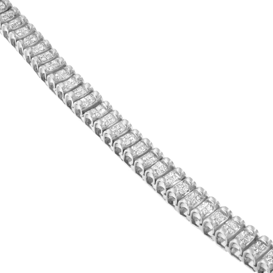 14K White Gold 3.0 Cttw Princess Cut Quad Invisible Set Tennis Bracelet (H - I Color, SI2 - I1 Clarity) - 7” - Jaazi Intl