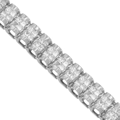 14K White Gold 3.0 Cttw Princess Cut Quad Invisible Set Tennis Bracelet (H - I Color, SI2 - I1 Clarity) - 7” - Jaazi Intl