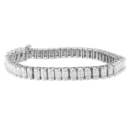 14K White Gold 3.0 Cttw Princess Cut Quad Invisible Set Tennis Bracelet (H - I Color, SI2 - I1 Clarity) - 7” - Jaazi Intl