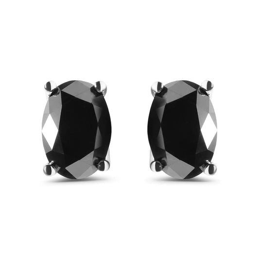 14K White Gold 3.00 Cttw Oval Cut Black Diamond Solitaire Stud Earrings (Black Color, I2 - I3 Clarity) - Jaazi Intl