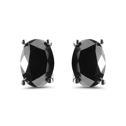 14K White Gold 3.00 Cttw Oval Cut Black Diamond Solitaire Stud Earrings (Black Color, I2 - I3 Clarity) - Jaazi Intl