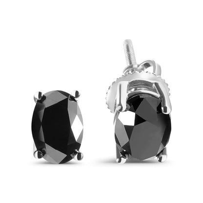 14K White Gold 3.00 Cttw Oval Cut Black Diamond Solitaire Stud Earrings (Black Color, I2 - I3 Clarity) - Jaazi Intl