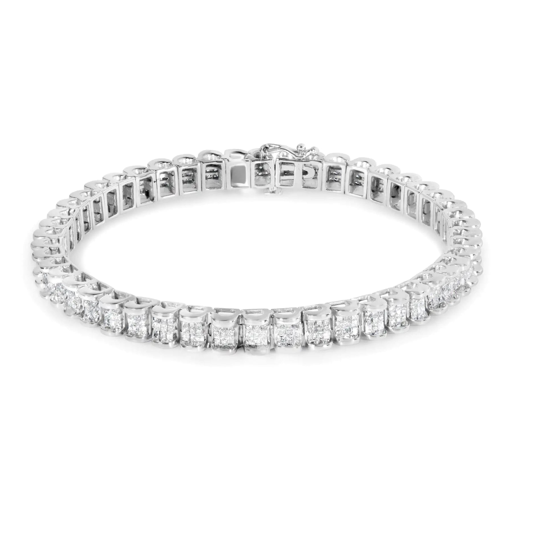 14K White Gold 3.00 Cttw Princess - Cut Diamond Link 7.5" Bracelet (H - I Color, SI1 - SI2 Clarity) - Jaazi Intl