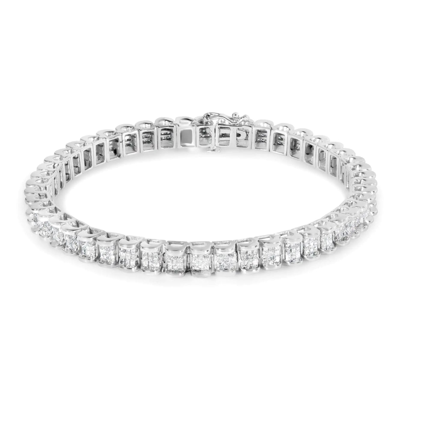 14K White Gold 3.00 Cttw Princess - Cut Diamond Link 7.5" Bracelet (H - I Color, SI1 - SI2 Clarity) - Jaazi Intl