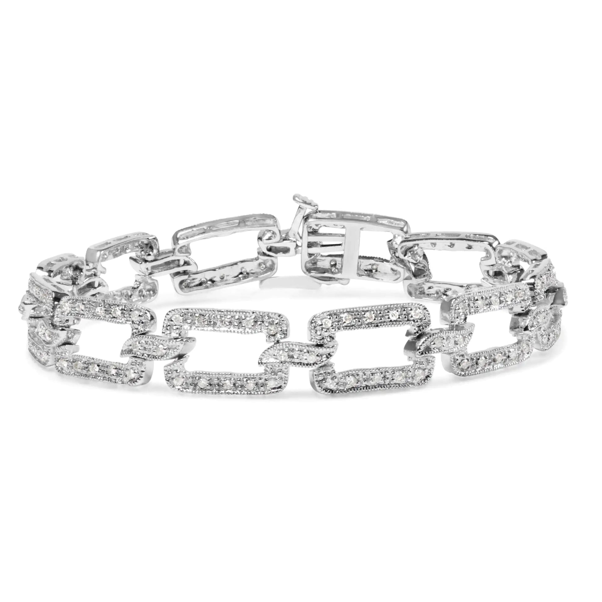 14K White Gold 3/4 Cttw Diamond Open Paperclip Link 7" Tennis Bracelet (H - I Color, I2 - I3 Clarity) - Jaazi Intl