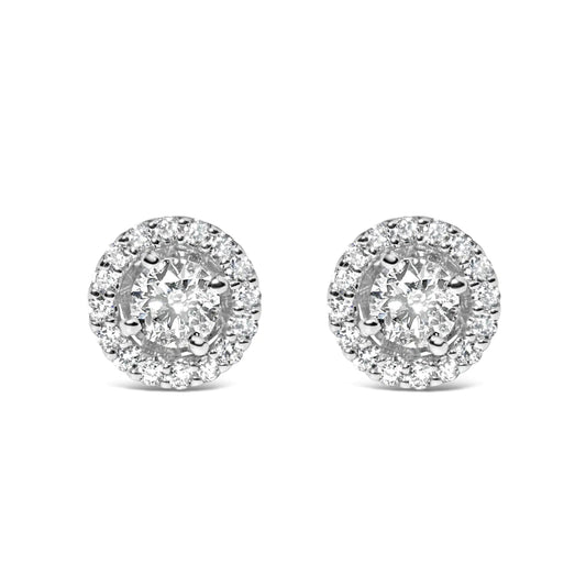 14K White Gold 3/4 Cttw Lab Grown Diamond Solitaire With Halo Stud Earrings (G - H Color, VS2 - SI1 Clarity) - Jaazi Intl