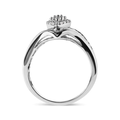 14K White Gold 3/4 Cttw Round and Baguette cut Diamond Cluster Ring (H - I Color, I1 - I2 Clarity) - Jaazi Intl