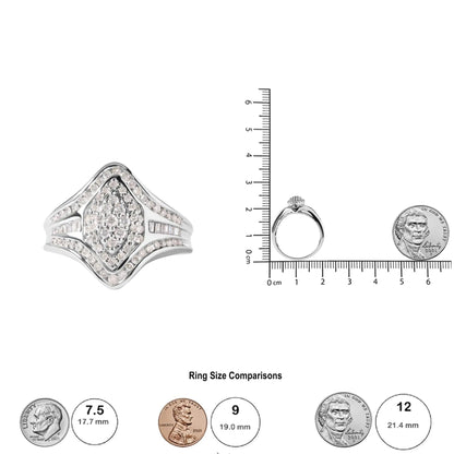 14K White Gold 3/4 Cttw Round and Baguette cut Diamond Cluster Ring (H - I Color, I1 - I2 Clarity) - Jaazi Intl