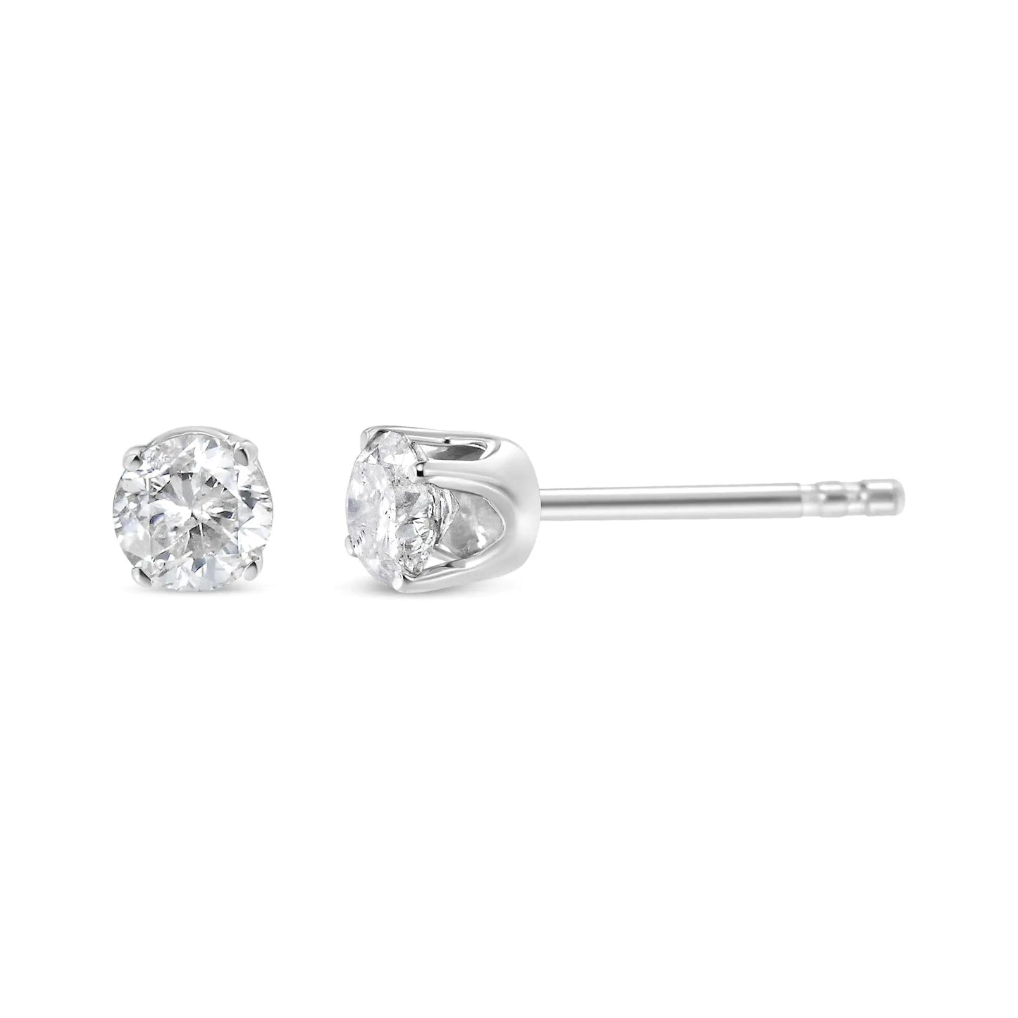 14K White Gold 3/4 Cttw Round Brilliant - Cut Near Colorless Diamond Classic 4 - Prong Stud Earrings (H - I Color, I1 - I2 Clarity) - Jaazi International