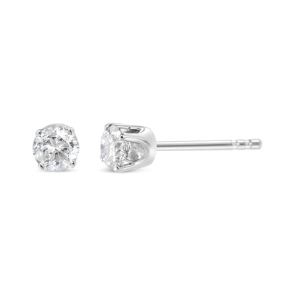 14K White Gold 3/4 Cttw Round Brilliant - Cut Near Colorless Diamond Classic 4 - Prong Stud Earrings (H - I Color, I1 - I2 Clarity) - Jaazi International