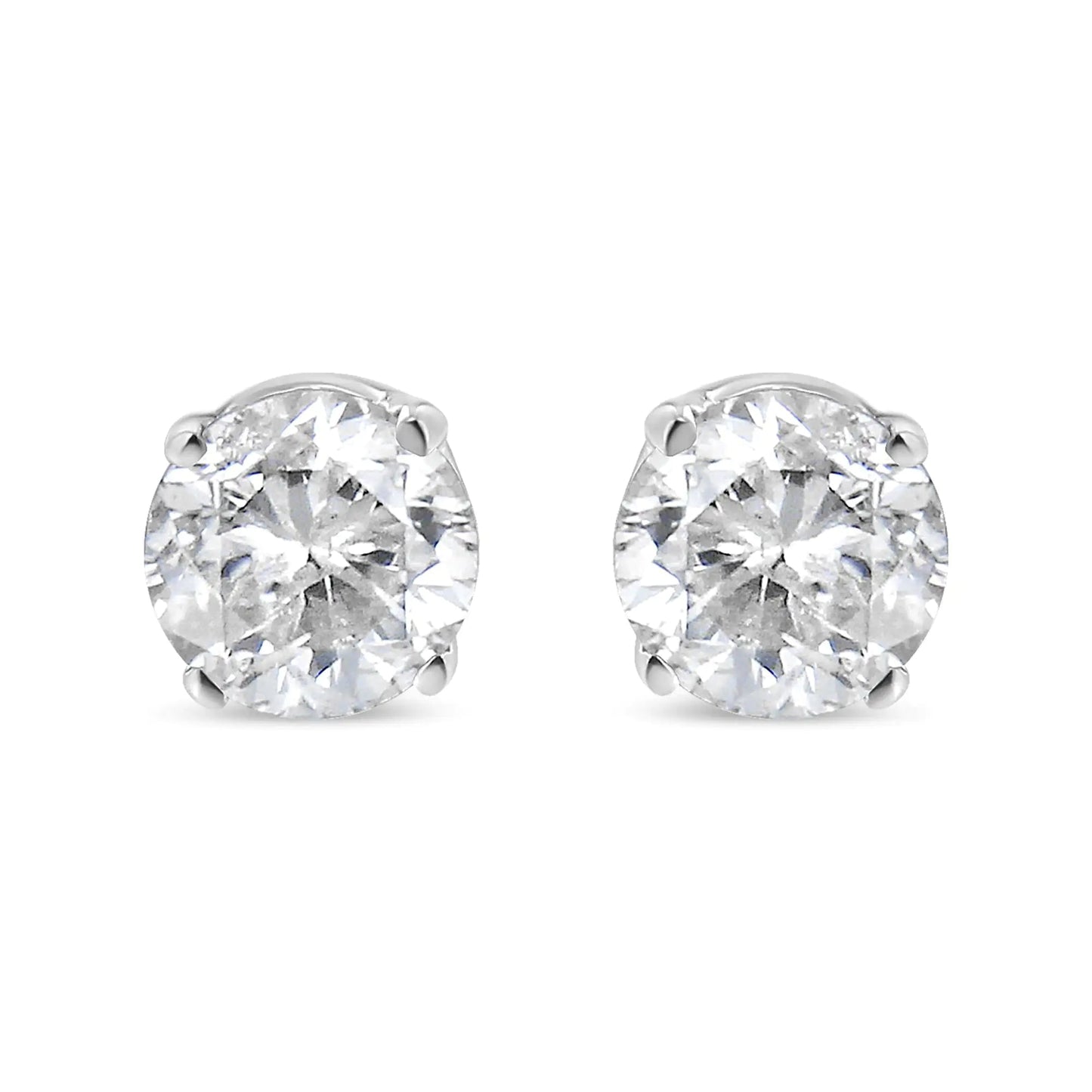 14K White Gold 3/4 Cttw Round Brilliant - Cut Near Colorless Diamond Classic 4 - Prong Stud Earrings (H - I Color, I1 - I2 Clarity) - Jaazi International