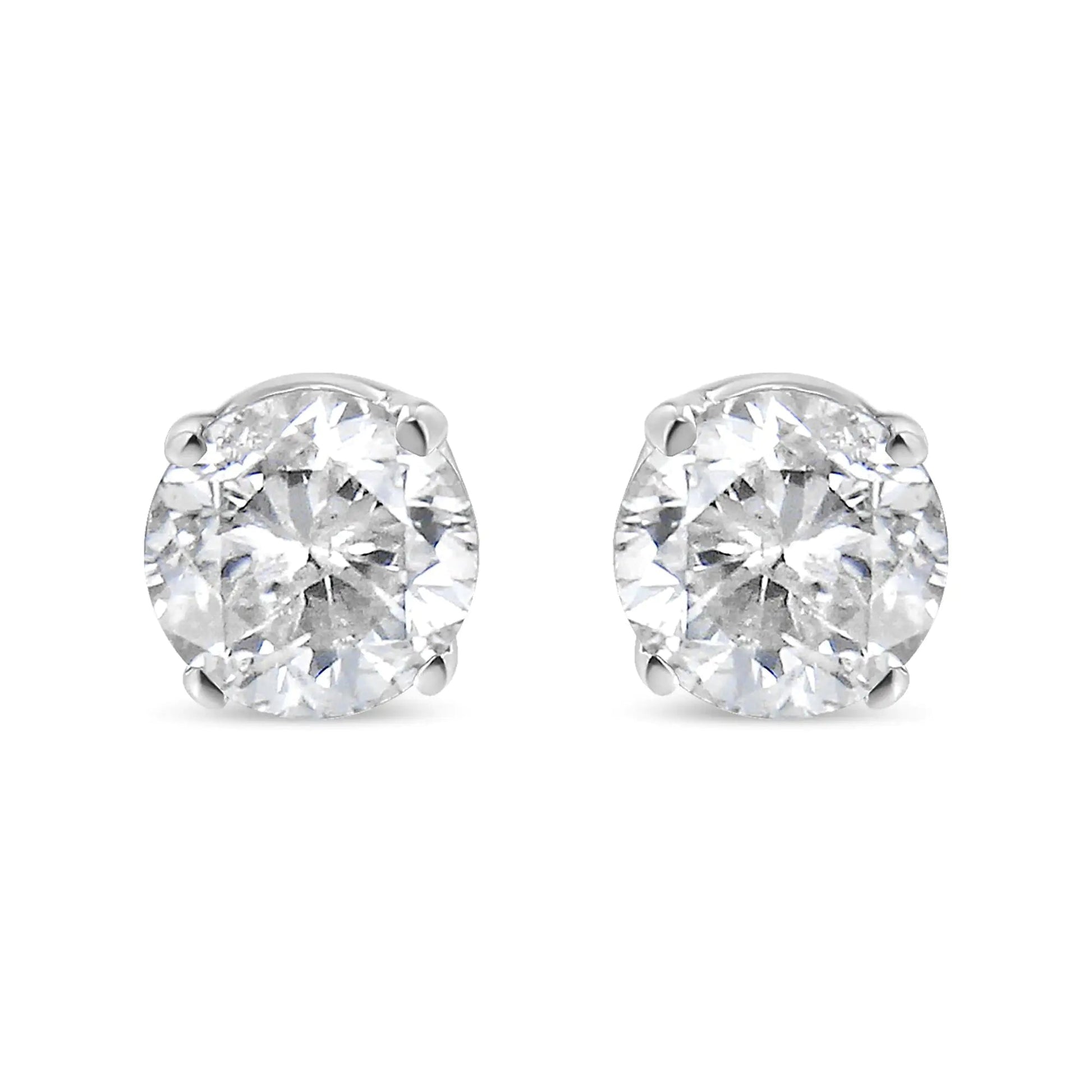 14K White Gold 3/4 Cttw Round Brilliant - Cut Near Colorless Diamond Classic 4 - Prong Stud Earrings (H - I Color, I1 - I2 Clarity) - Jaazi International