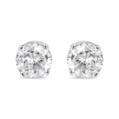 14K White Gold 3/4 Cttw Round Brilliant - Cut Near Colorless Diamond Classic 4 - Prong Stud Earrings (H - I Color, I1 - I2 Clarity) - Jaazi International