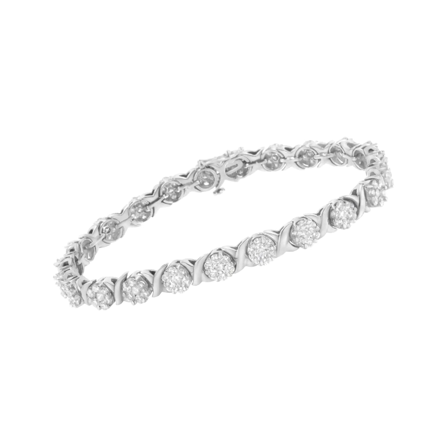 14K White Gold 4 7/8 Cttw Round Brilliant - Cut Diamond Round Cluster & X - Link 7" Tennis Bracelet (I - J Color, SI2 - I1 Clarity) - Jaazi Intl