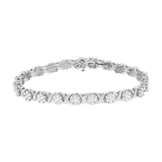 14K White Gold 4 7/8 Cttw Round Brilliant - Cut Diamond Round Cluster & X - Link 7" Tennis Bracelet (I - J Color, SI2 - I1 Clarity) - Jaazi Intl