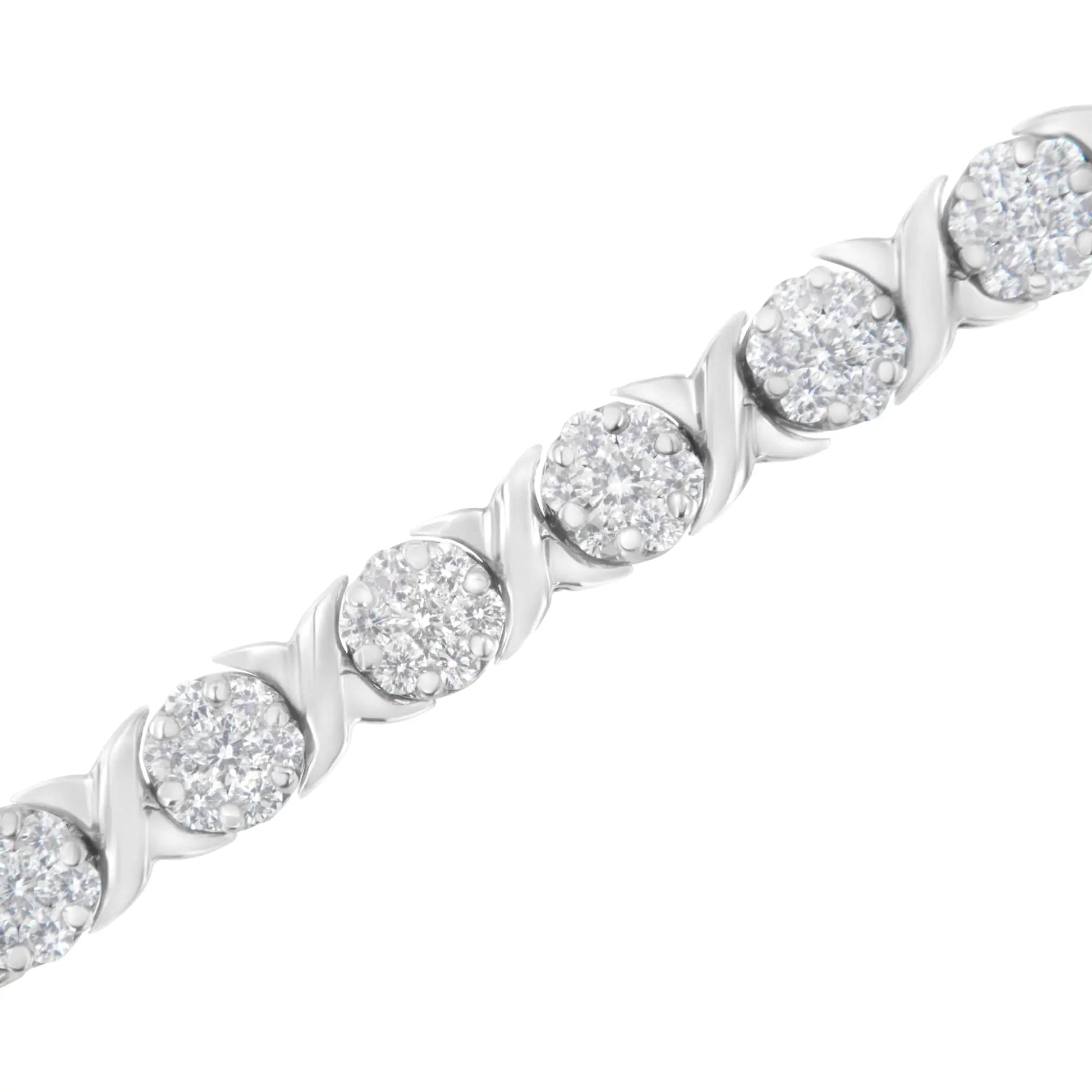 14K White Gold 4 7/8 Cttw Round Brilliant - Cut Diamond Round Cluster & X - Link 7" Tennis Bracelet (I - J Color, SI2 - I1 Clarity) - Jaazi Intl