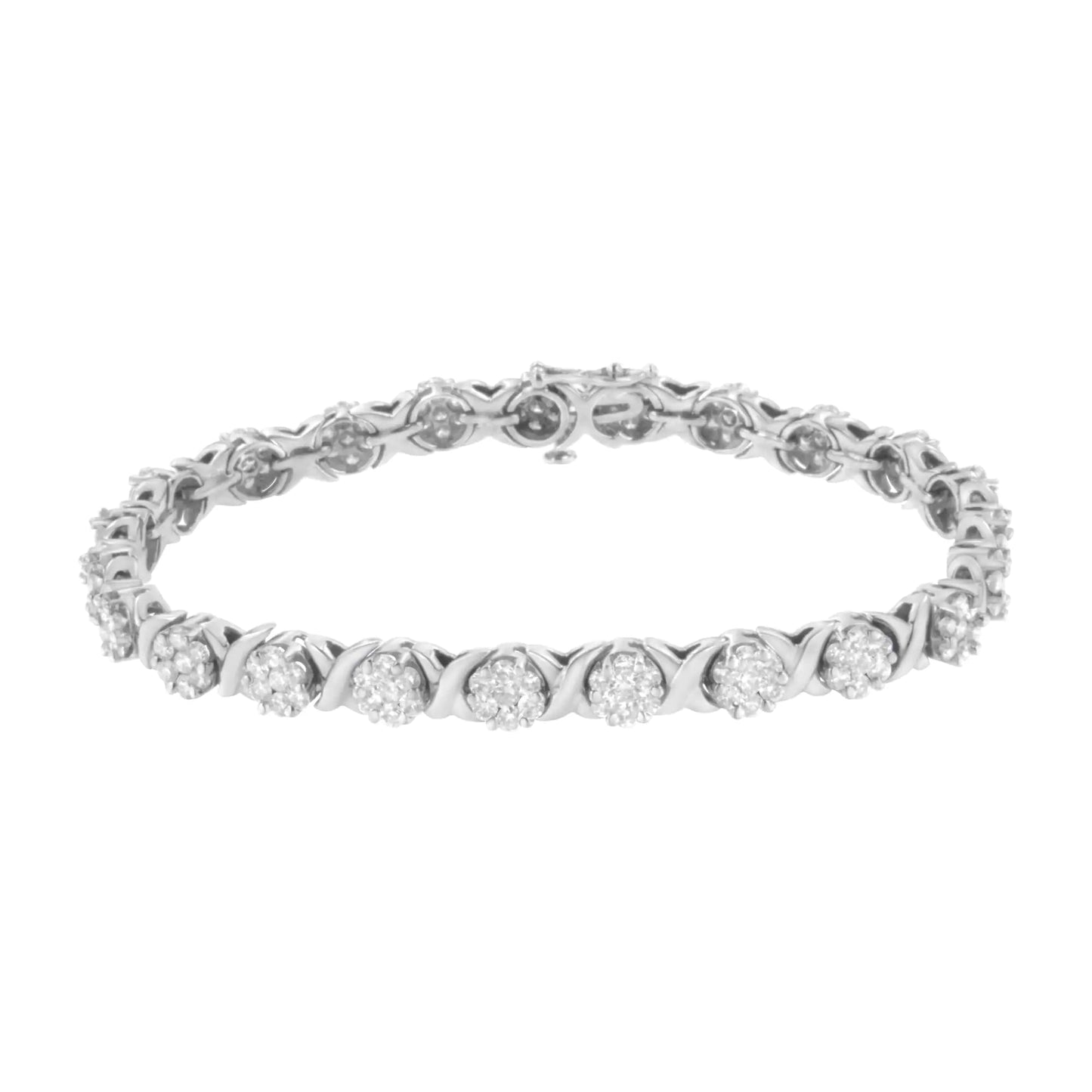 14K White Gold 4 7/8 Cttw Round Brilliant - Cut Diamond Round Cluster & X - Link 7" Tennis Bracelet (I - J Color, SI2 - I1 Clarity) - Jaazi Intl