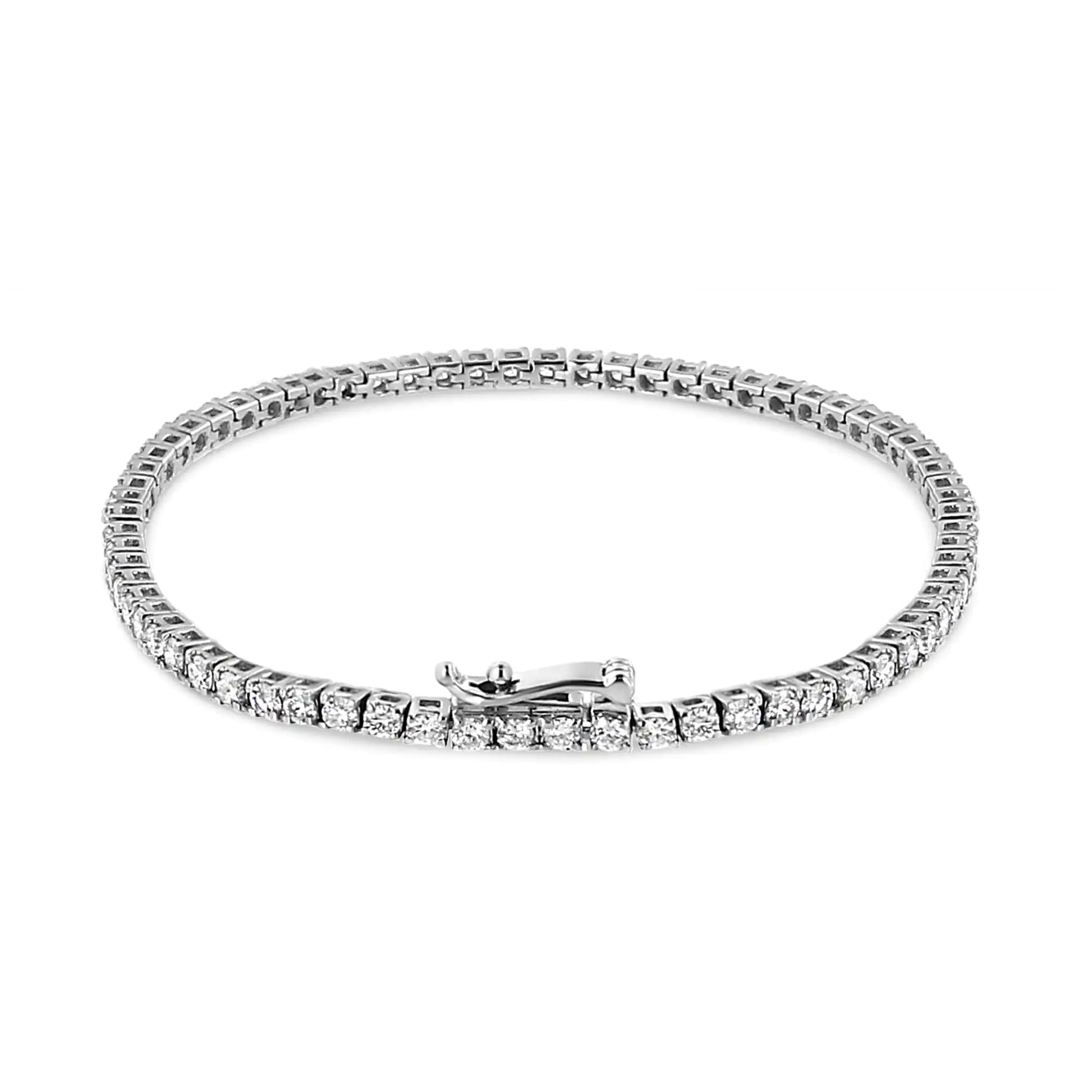 14K White Gold 4 - Prong Set Lab Grown Round Diamond Classic Tennis Bracelet (F - G Color, VS1 - VS2 Clarity) - 7.25" - Jaazi Intl