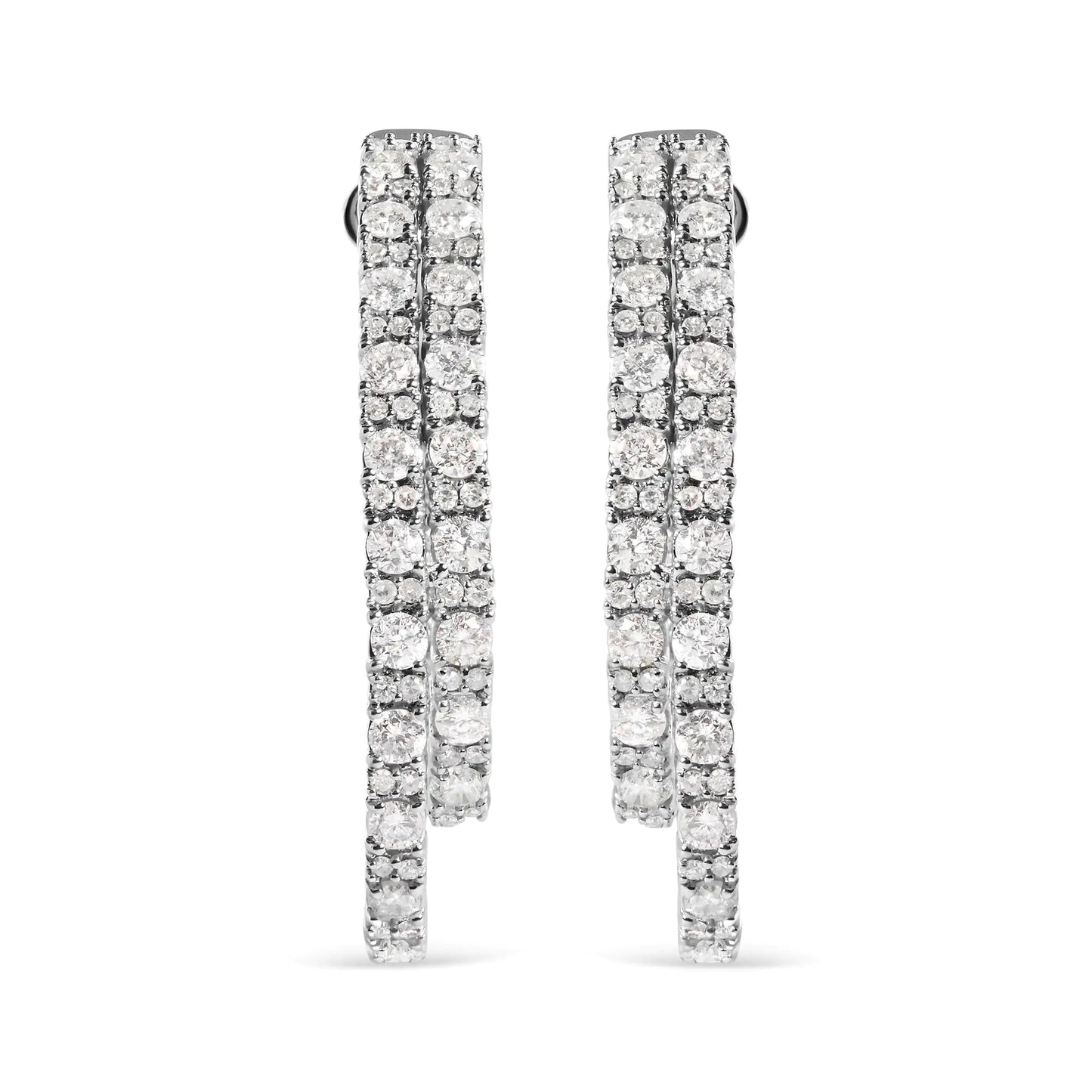 14K White Gold 4.0 Cttw Diamond Asymmetrical Inside Out Double - Hoop Earrings (I - J Color, I1 - I2 Clarity) - Jaazi Intl