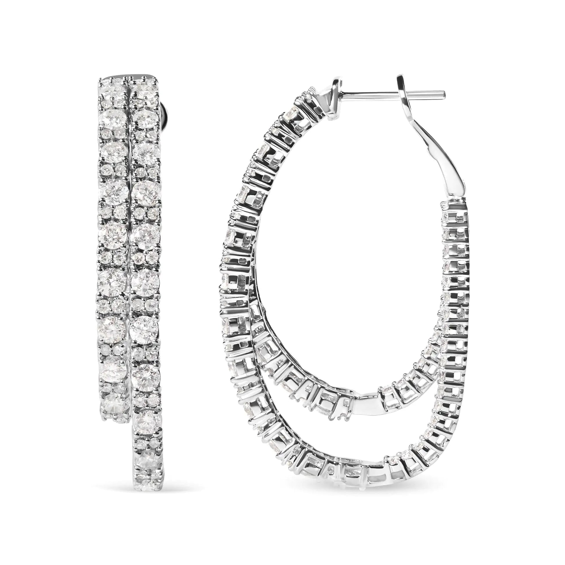 14K White Gold 4.0 Cttw Diamond Asymmetrical Inside Out Double - Hoop Earrings (I - J Color, I1 - I2 Clarity) - Jaazi Intl