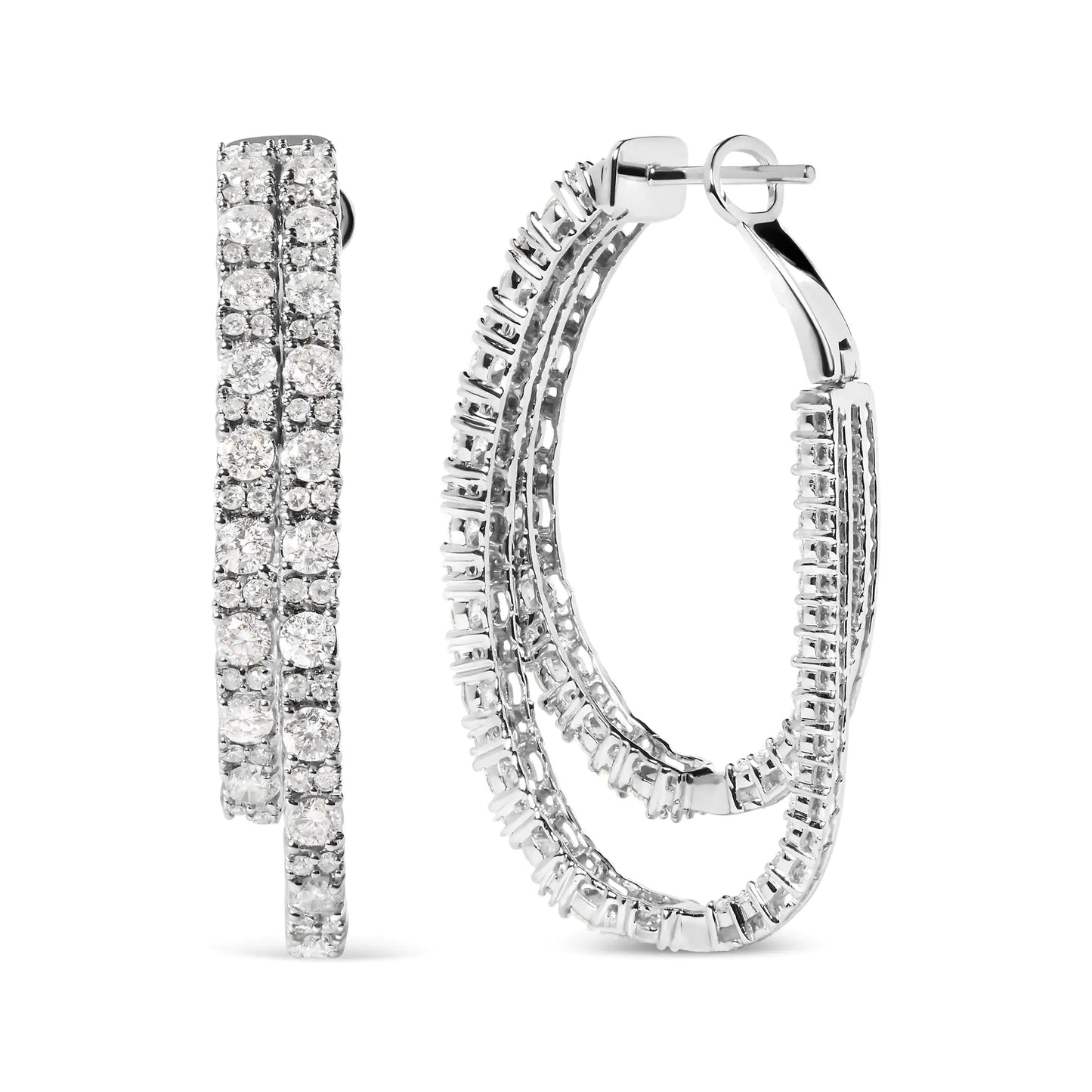 14K White Gold 4.0 Cttw Diamond Asymmetrical Inside Out Double - Hoop Earrings (I - J Color, I1 - I2 Clarity) - Jaazi Intl