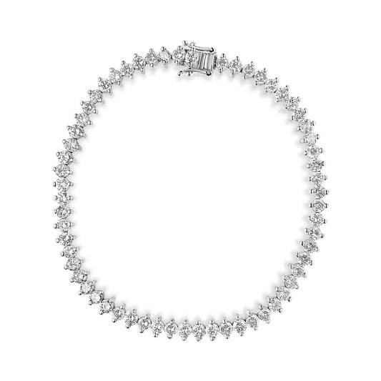 14K White Gold 5 1/2 Cttw Round Diamond 2 - Prong Tennis Bracelet (H - I Color, SI2 - I1 Clarity) - 7" - Jaazi Intl