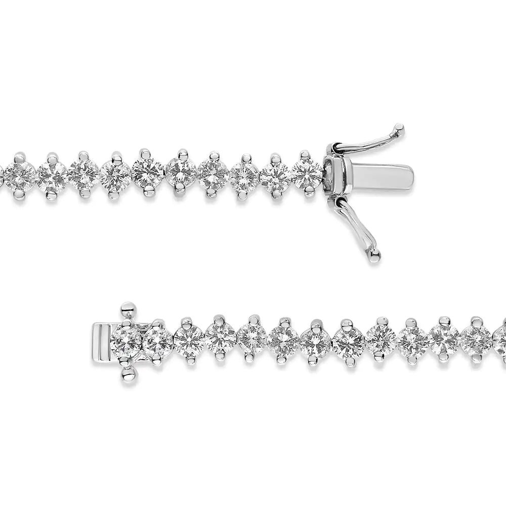 14K White Gold 5 1/2 Cttw Round Diamond 2 - Prong Tennis Bracelet (H - I Color, SI2 - I1 Clarity) - 7" - Jaazi Intl