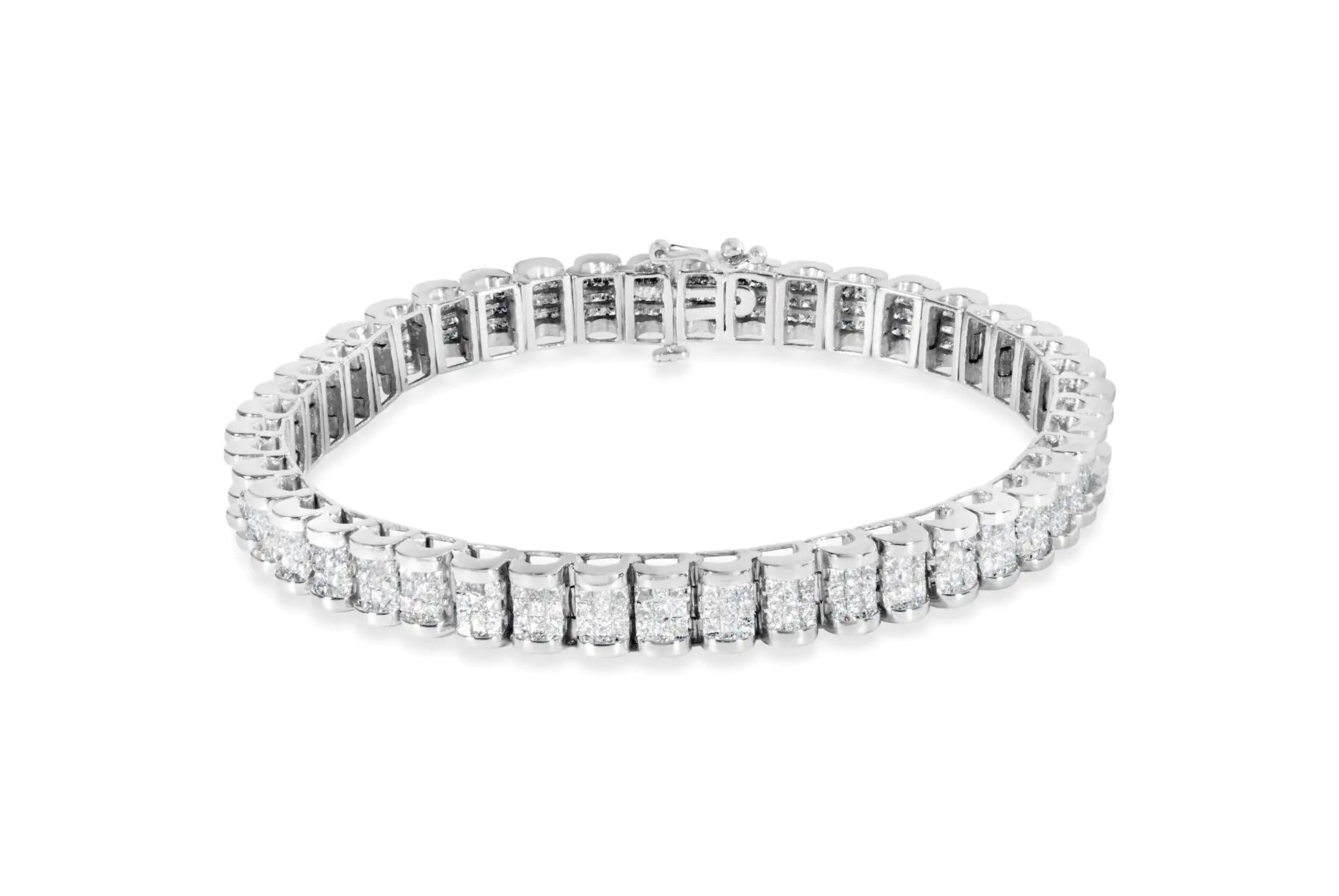 14K White Gold 5.00 Cttw Invisible Set Princess - Cut Diamond Belt and Buckle Tennis 7" Bracelet (H - I Color, SI1 - SI2 Clarity) - Jaazi Intl